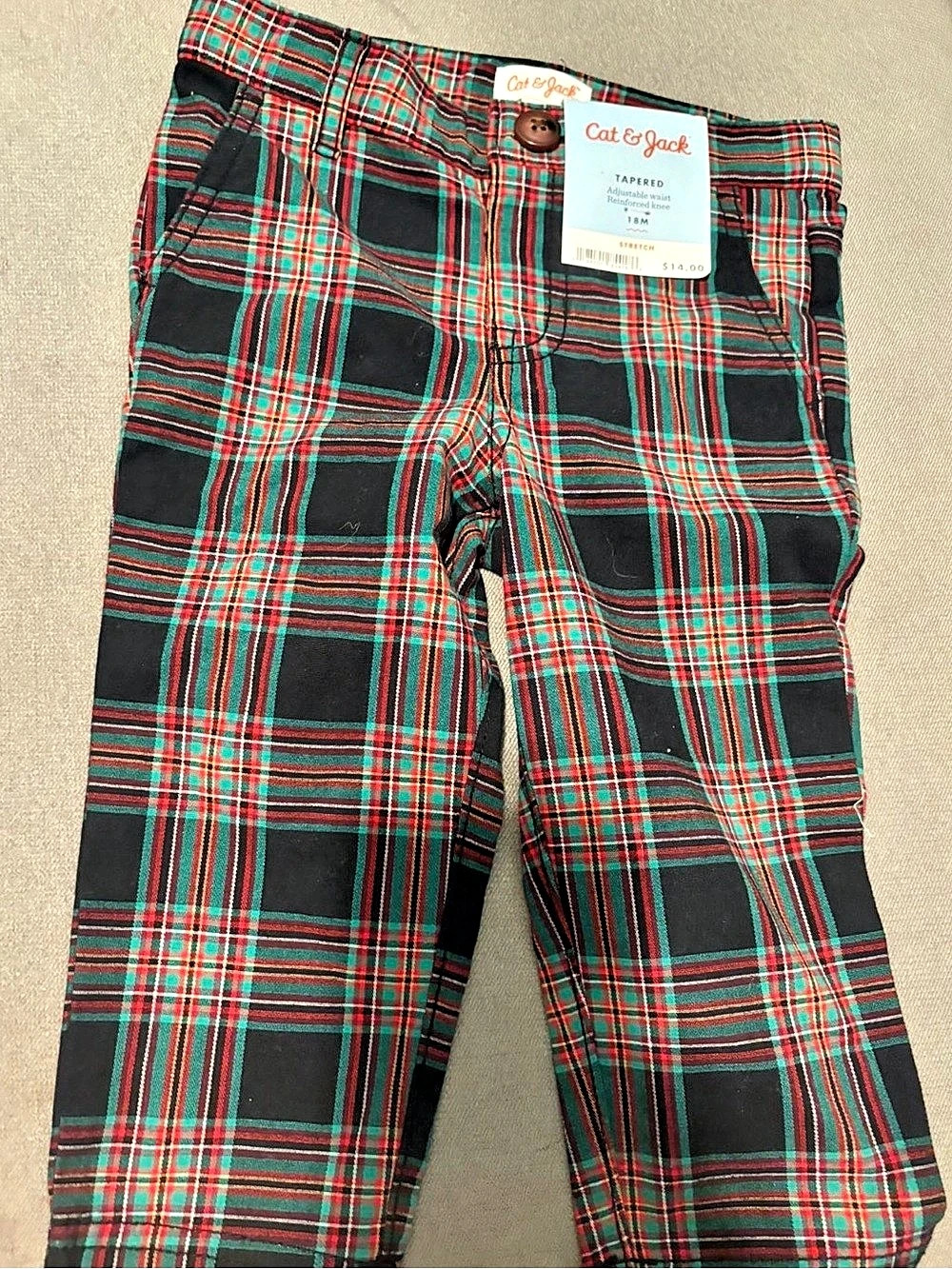 Cat & Jack Tapered Stretch Plaid Pants Black & Red Boys 18M